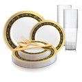 Smarty Had A Party White with Black and Gold Royal Rim Plastic Wedding Value Set, 720PK 970BGVS120
